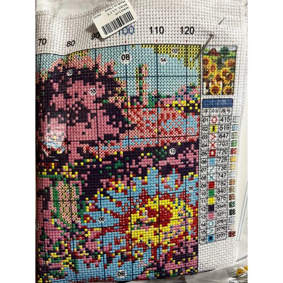 NWP DIY Counted Cross-Stitch Pink Flower Kit SZX49 Size is 36x46 - Picture 2 of 2